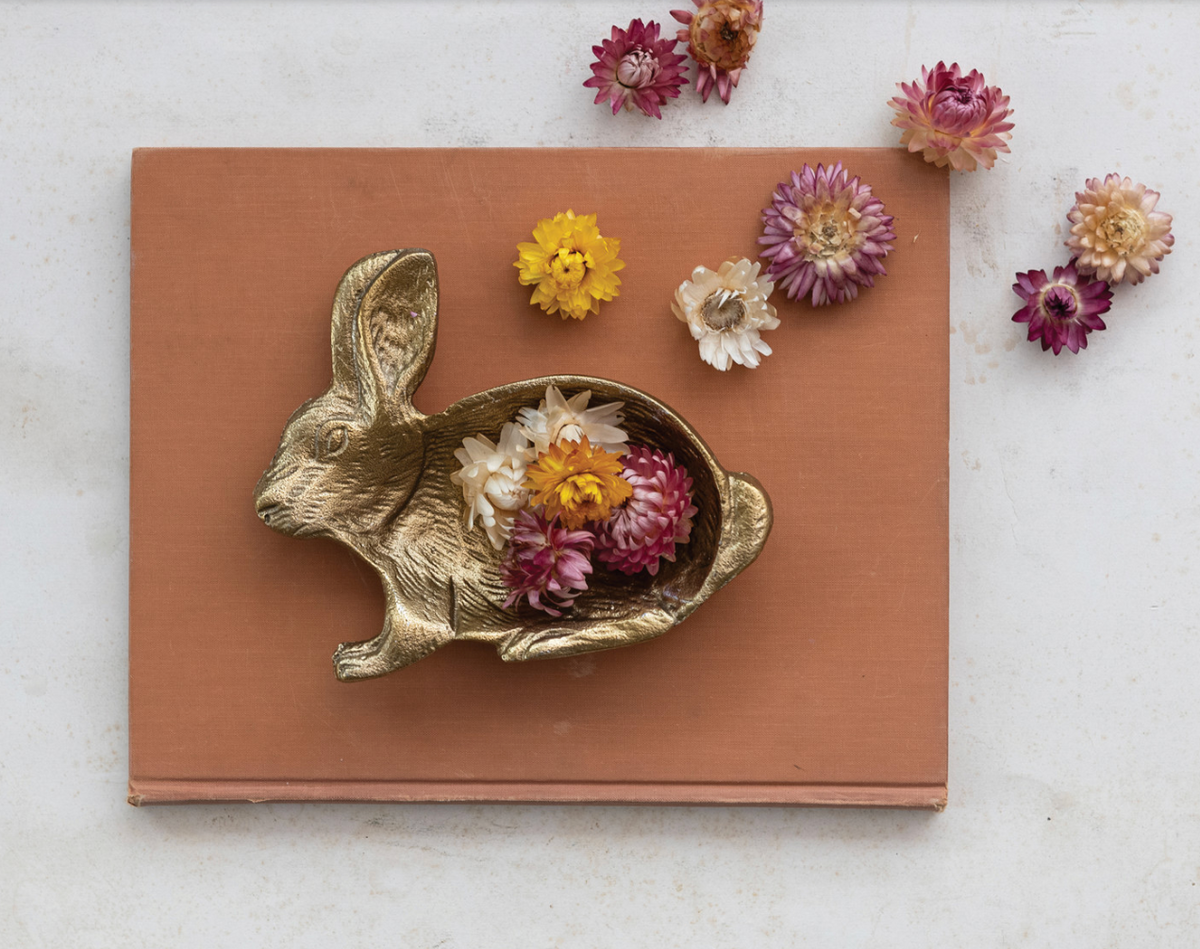 Cast Aluminum Rabbit Shaped Dish, Gold Finish