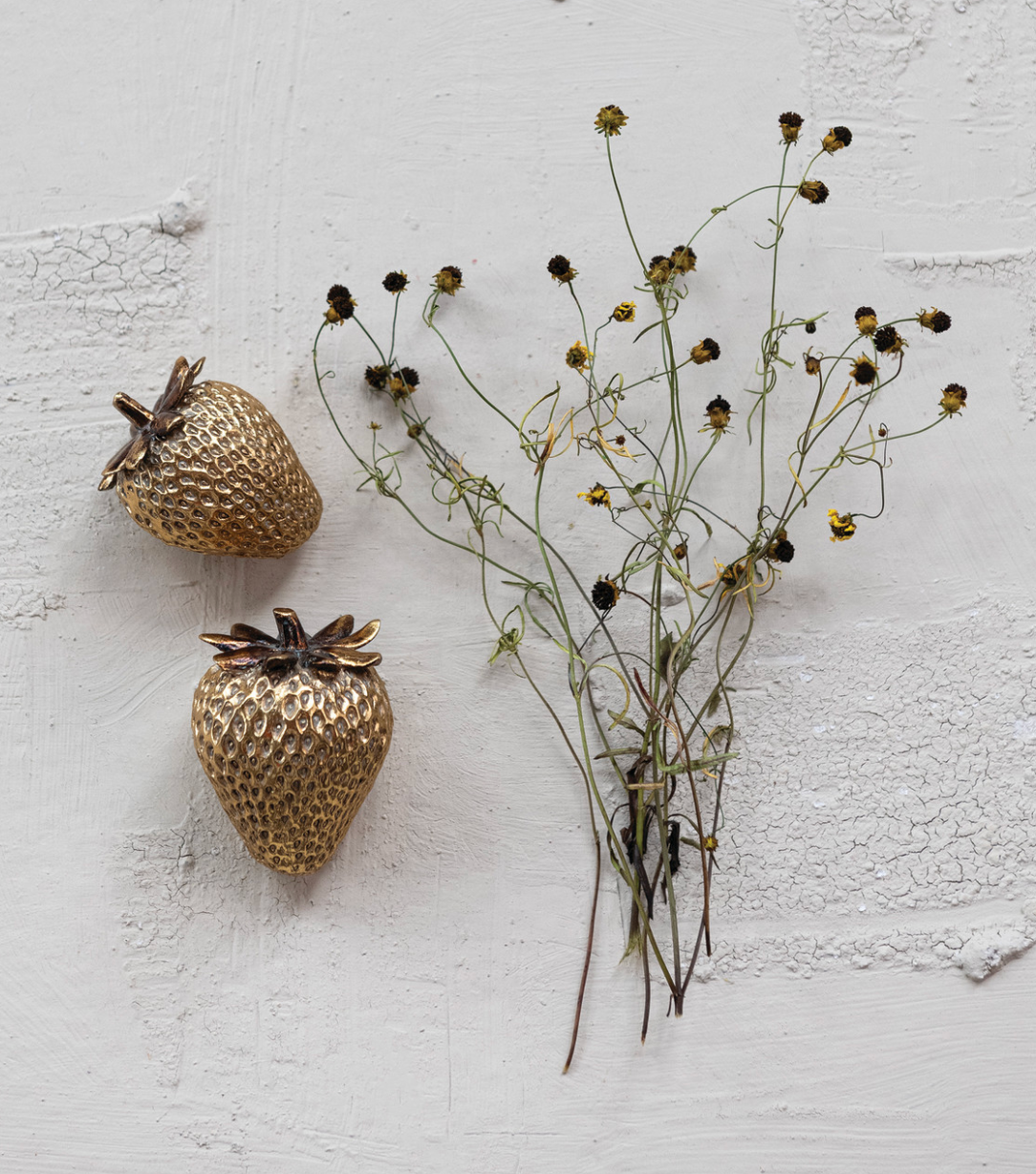 Resin Strawberries, Gold Finish, Set of 2