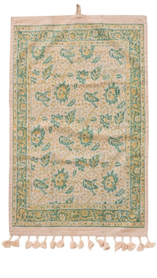 Cotton Printed Tea Towel w/ Design, Tassels & Loop, Multi Color, 3 Styles