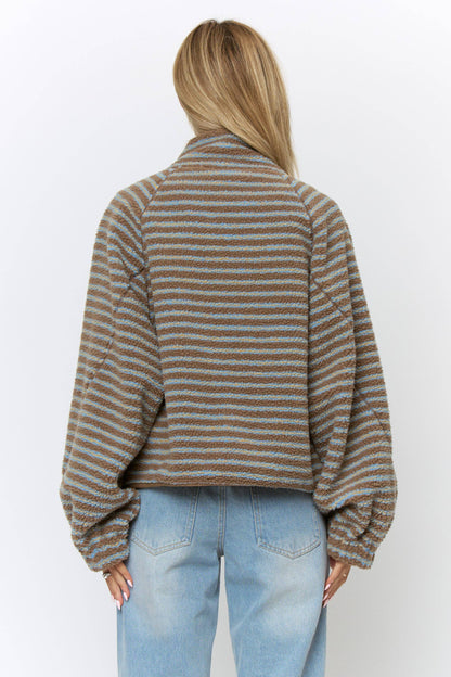 OVERSIZED PRINTED FLEECE JACKET - BJ1029C MOCHA