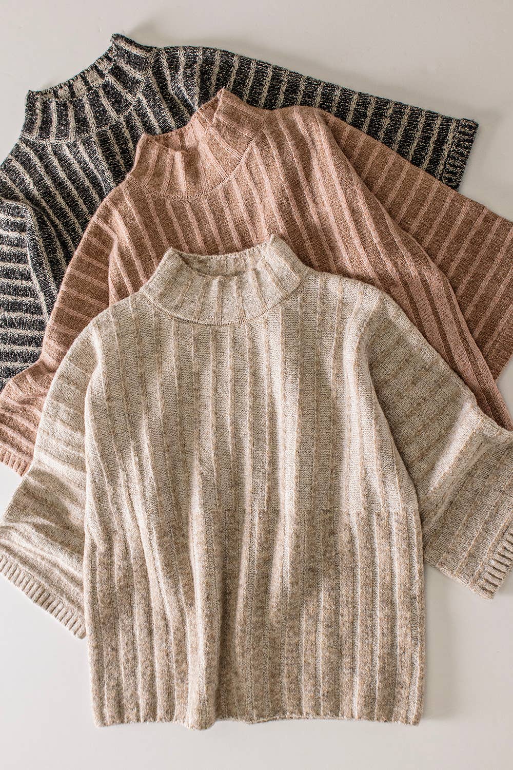 12W3673N-Ribbed Knit Mock Neck Sweater