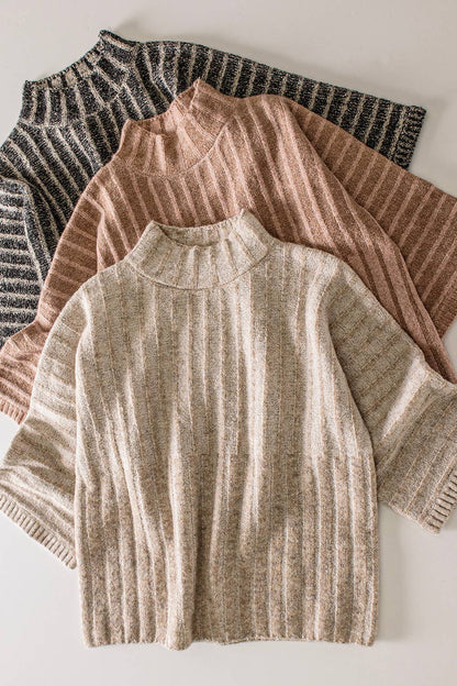 12W3673N-Ribbed Knit Mock Neck Sweater