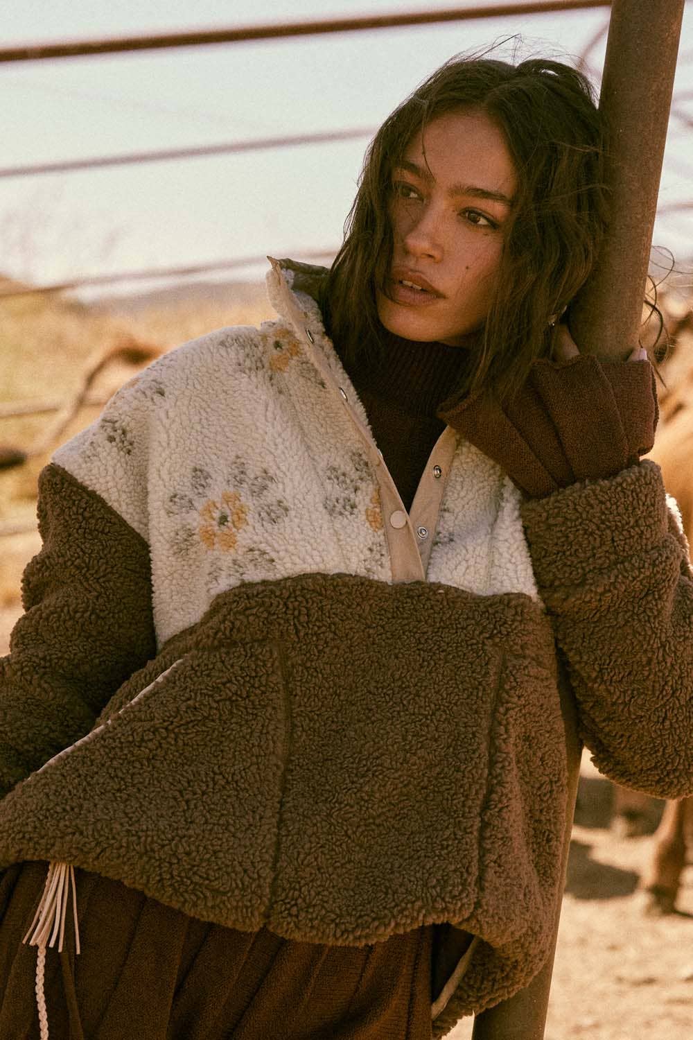 Colorblock Sherpa Fleece Half-Snap Pullover Jacket