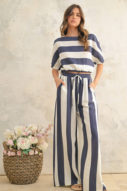 P4524ST   WIDE STRIPE WIDE LEG TROUSERS