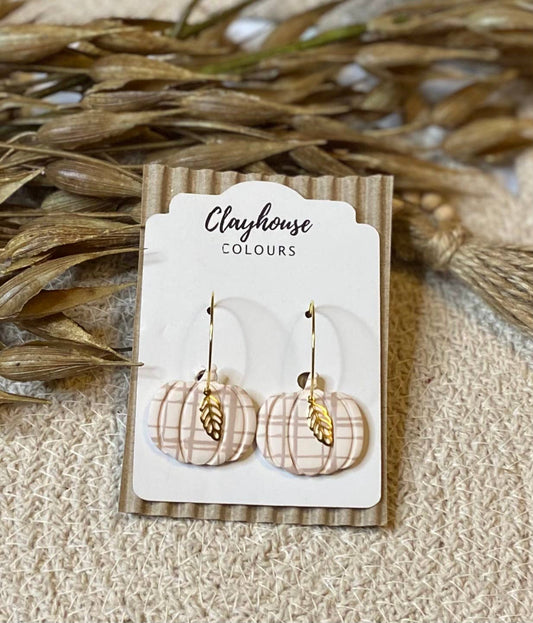 Plaid Pumpkins Clay Earrings 