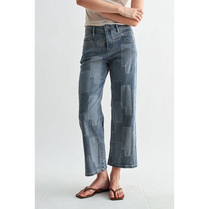 HIGH-RISE WIDE LEG ANKLE PATCH DENIM