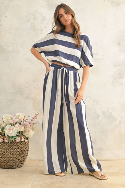 T4525ST   WIDE STRIPE BOAT NECK TOP