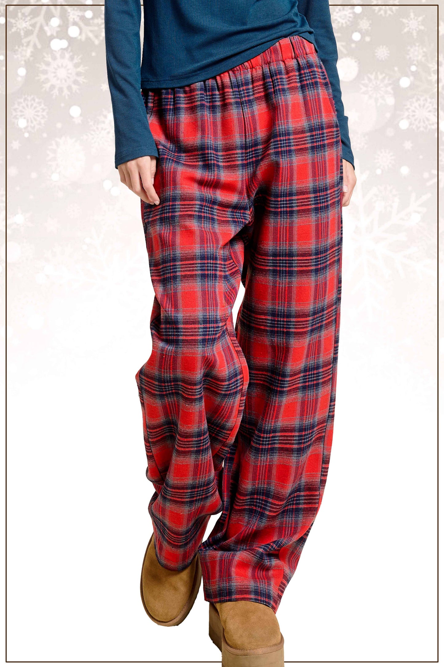 JDP4237-Plaid Flannel Wide-Leg Lounge Checkered Pants
