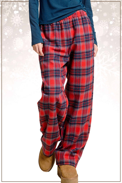 JDP4237-Plaid Flannel Wide-Leg Lounge Checkered Pants
