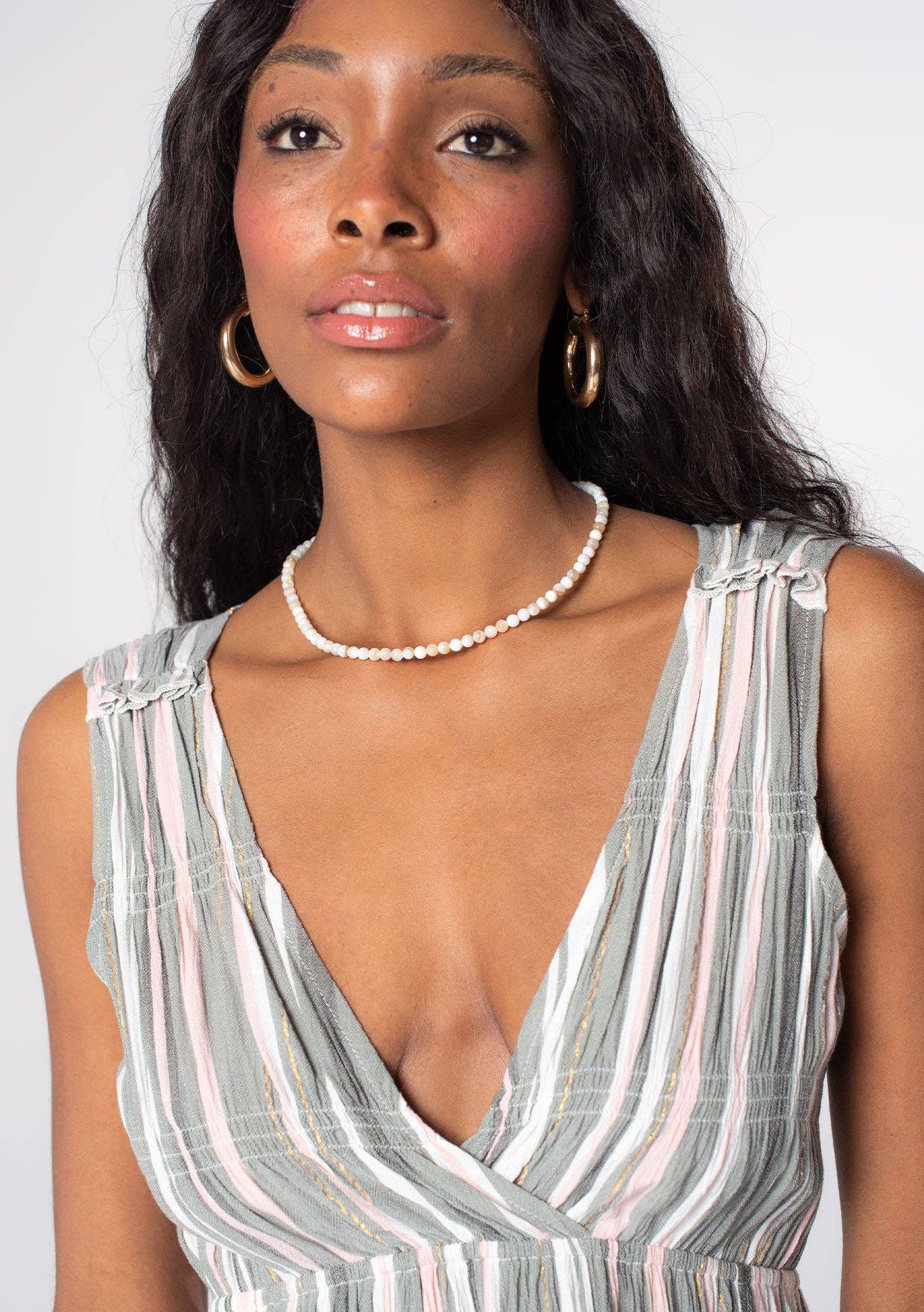 Striped Sleeveless V Neck Maxi Dress