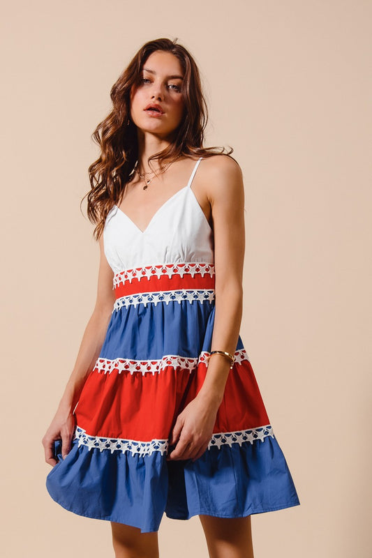 Fourth Of July Color Block Tiered Dress