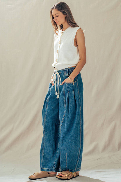 Rope Drawstring Balloon Pants Pleated Front
