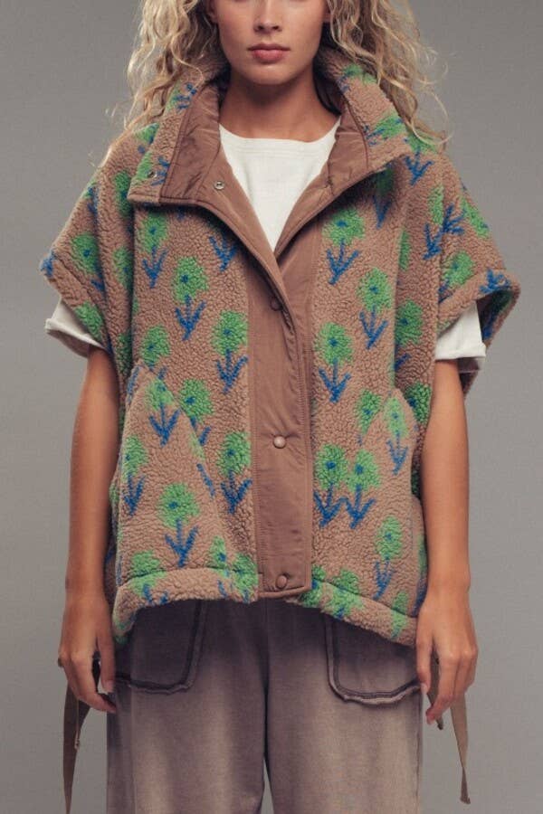 Floral Sherpa Oversize Vest