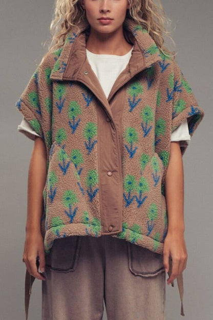 Floral Sherpa Oversize Vest
