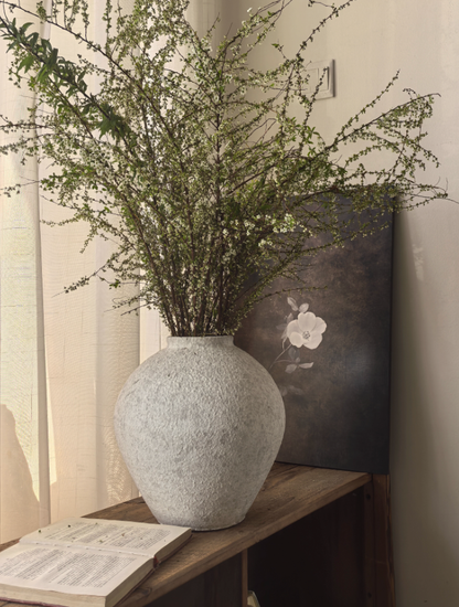 Handmade Terracotta Vase, Pottery Art Pot in Matte White