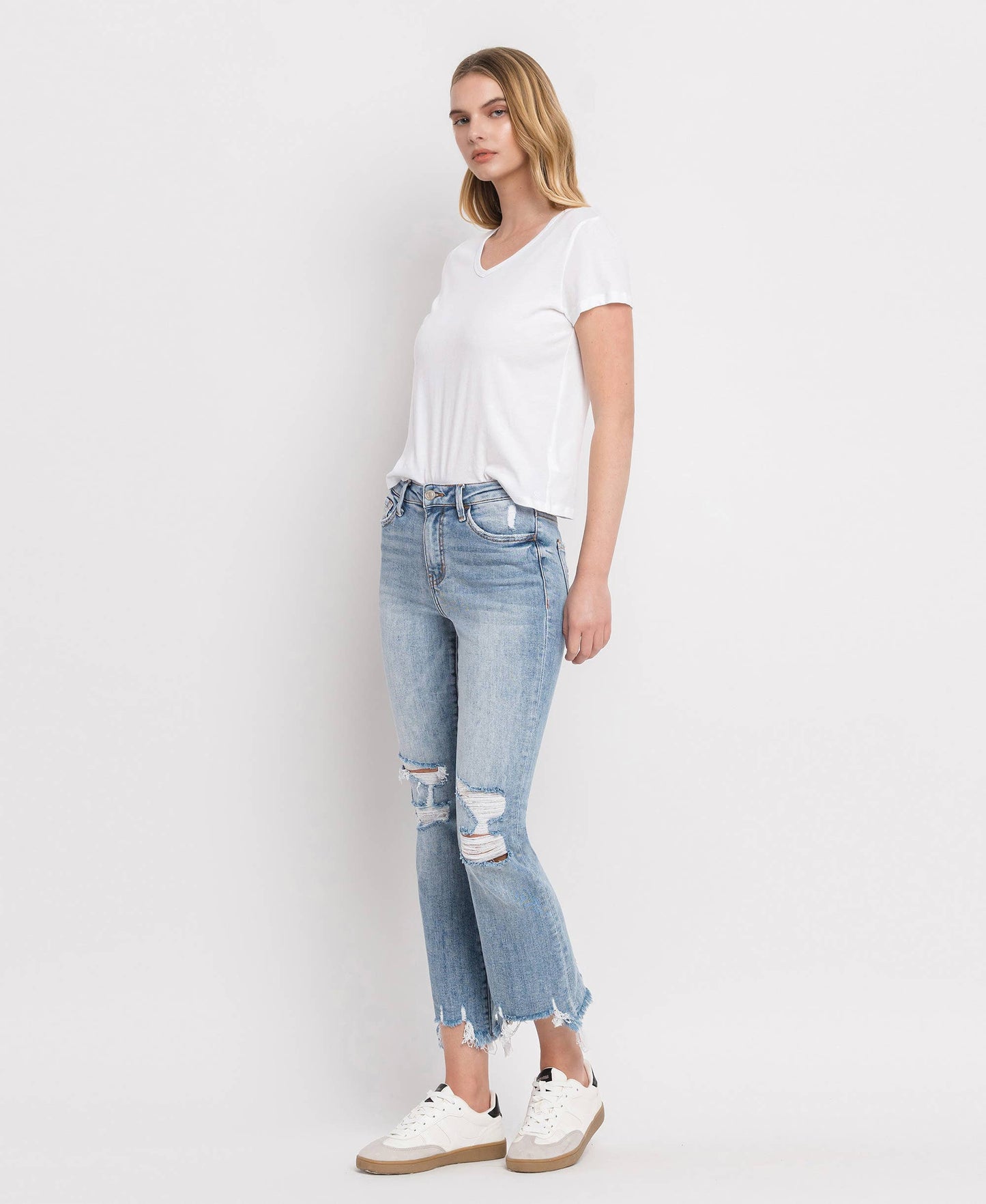 HIGH RISE LIGHT WASH CROP FLARE JEANS LV1003