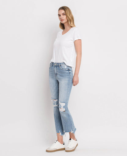 HIGH RISE LIGHT WASH CROP FLARE JEANS LV1003