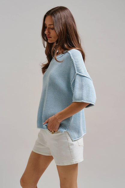 Mineral Wash Exposed Seam Short Sleeve Sweater