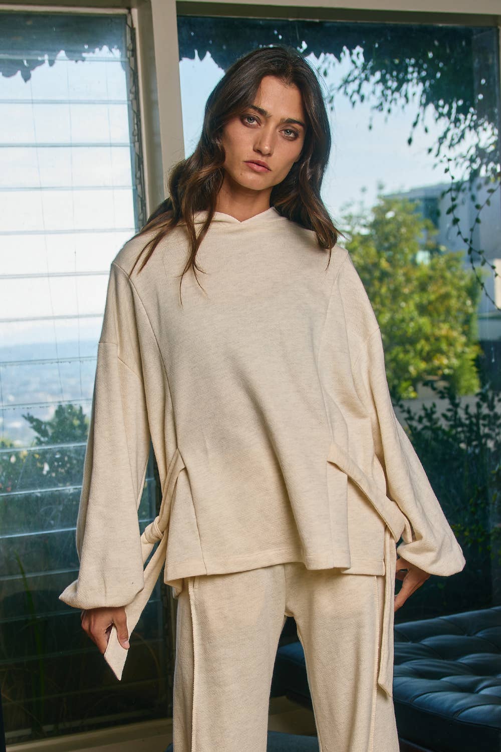 Side-Tie Detail Oversized Solid Hoodie