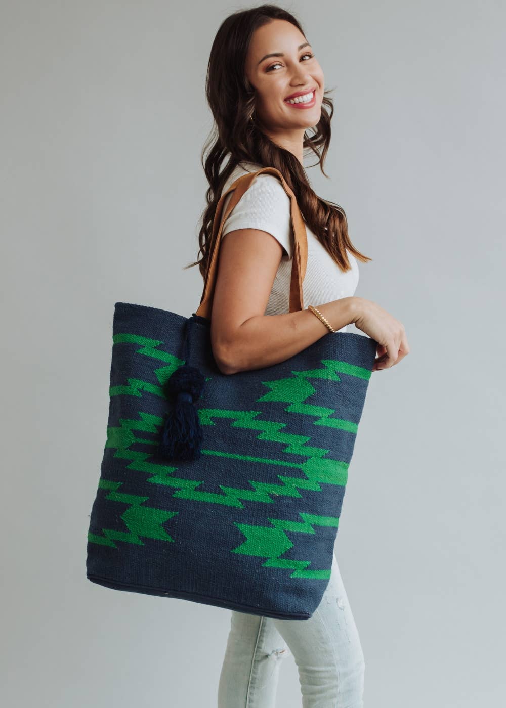 Navy & Green Aztec Tote