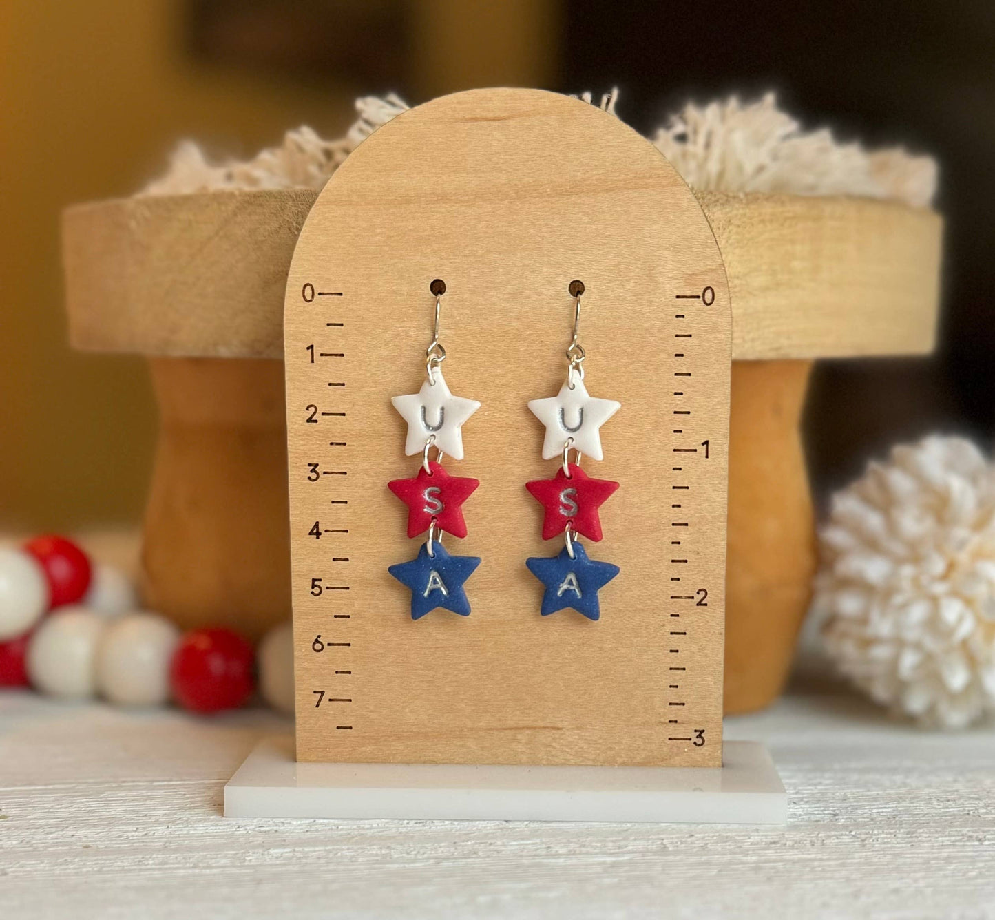 Red, White & Blue Clay Earrings  