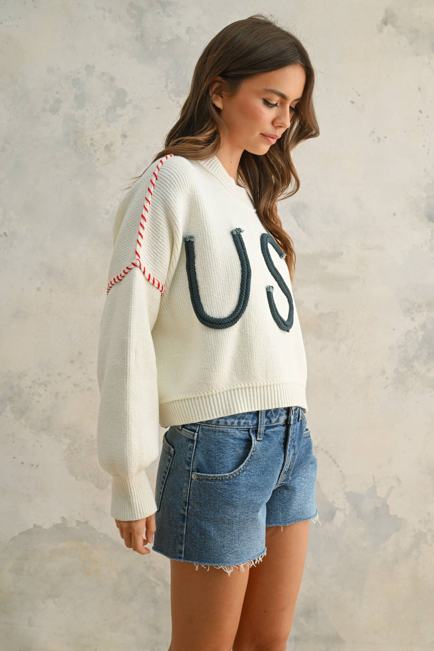 T4737   USA ROPE LETTER SWEATER
