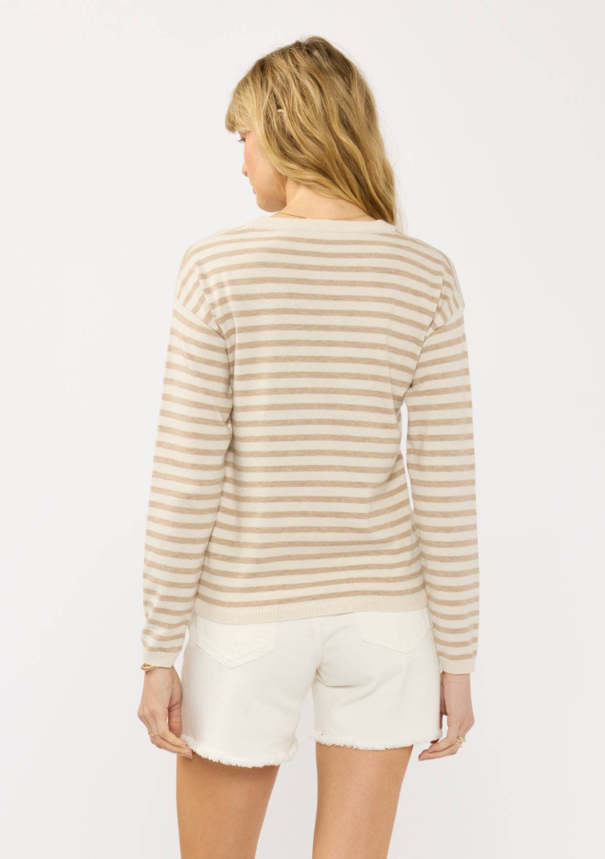 Horizontal Stripe Front Knot Pullover Sweater