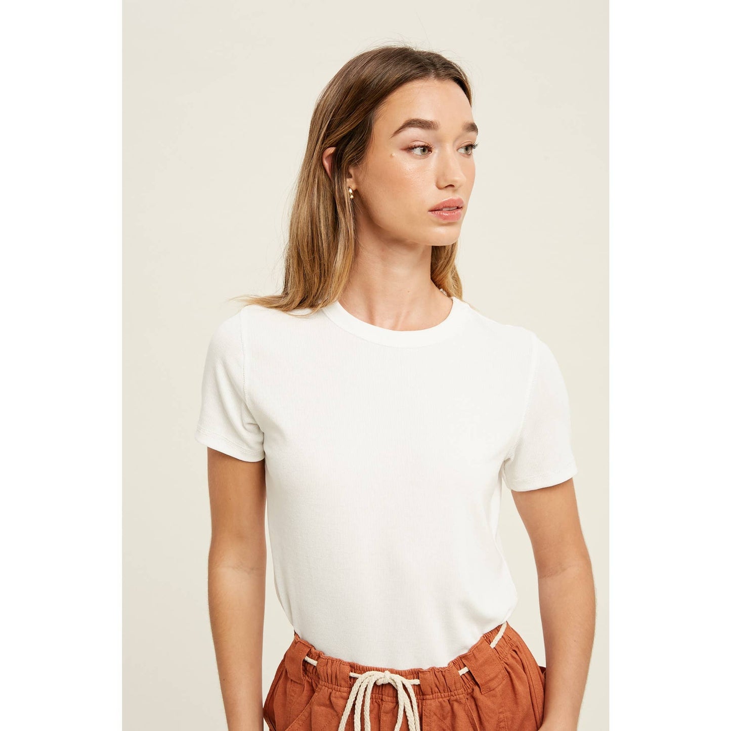 RIBBED KNIT BASIC T-SHIRT / WL18-1714