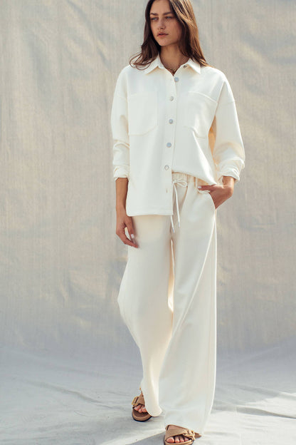 Cotton Blend Wide Leg Drawstring Lounge Pants