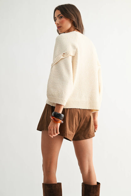 CJW27001 BUTTON SLEEVE KNIT PULLOVER