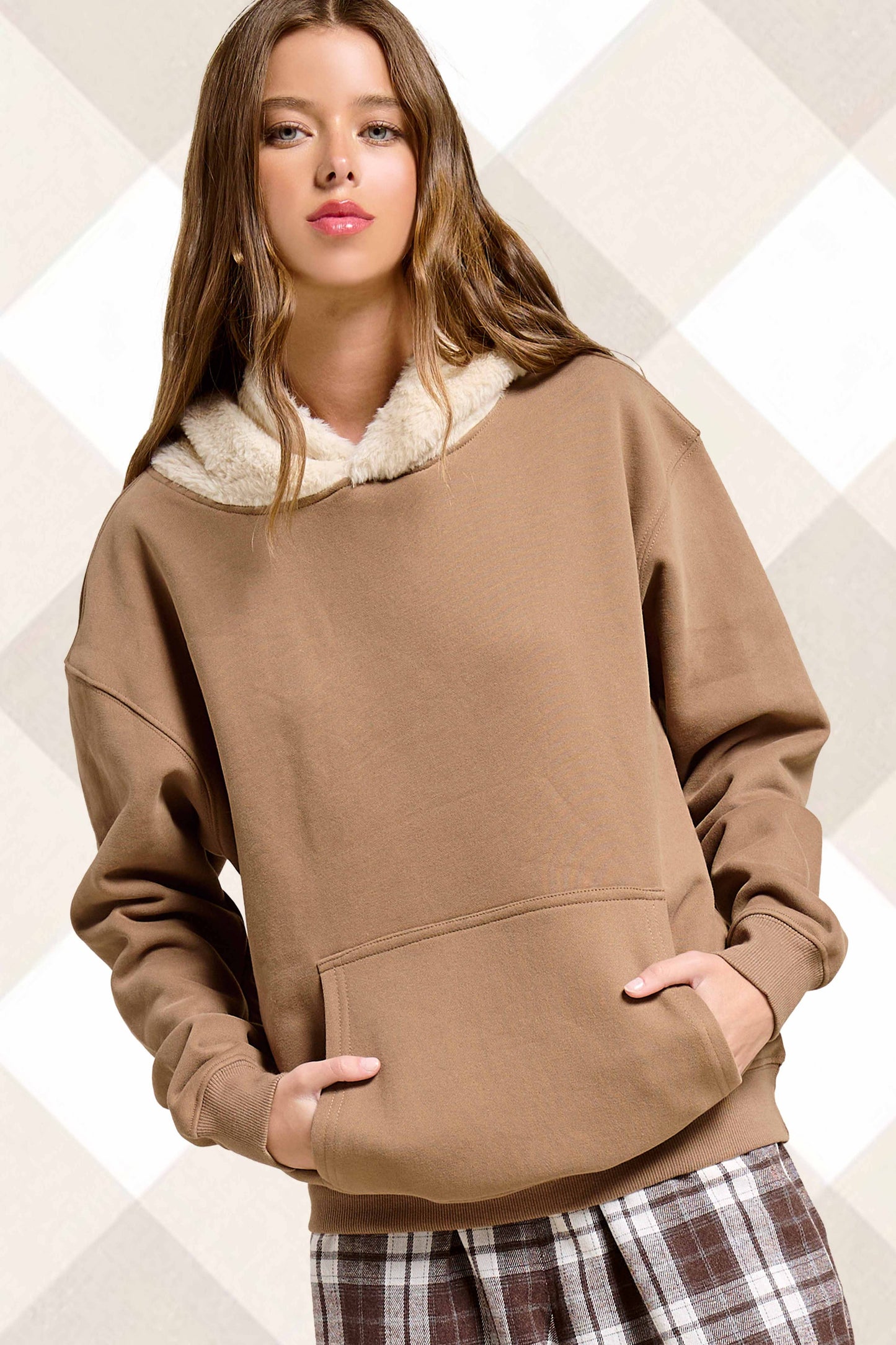 MDT7717-Cozy Fur Hooded Unisex Pullover Sweatshirt