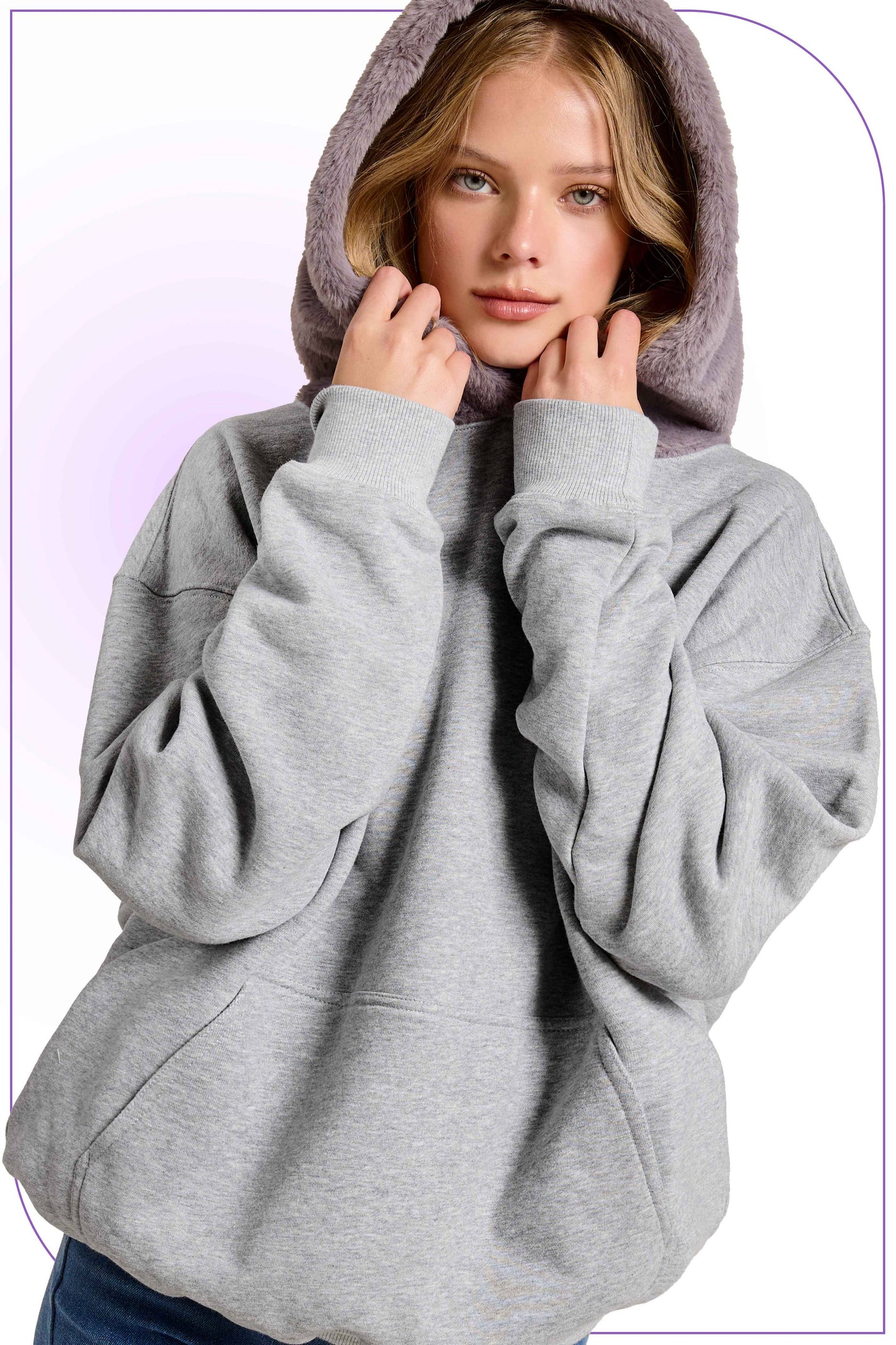 MDT7717-Cozy Fur Hooded Unisex Pullover Sweatshirt