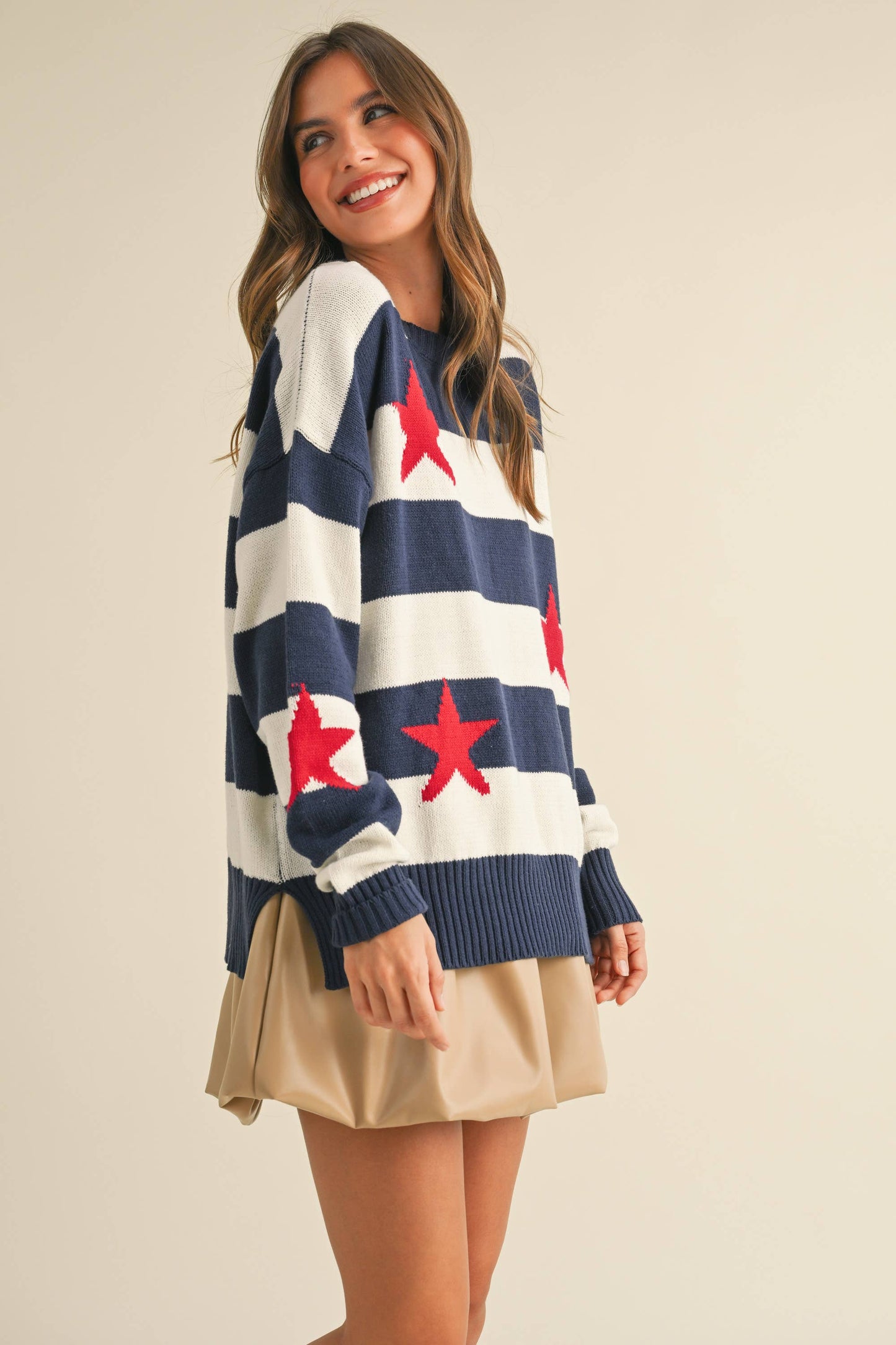 IT4047 STRIPED STARS SWEATER KNIT TOP