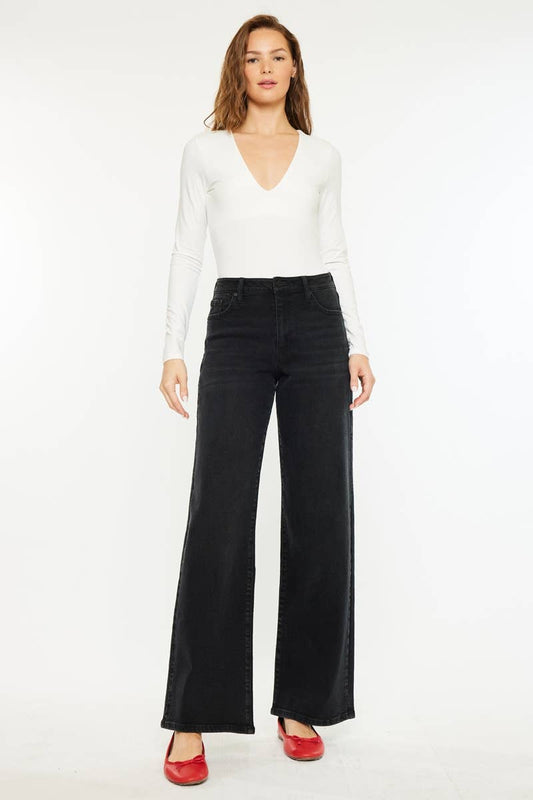 OPEN PACK HIGH RISE WIDE LEG JEANS-KC70085BK