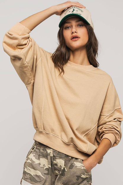 Crew Neck Comfort Washed  Spring Sweatshirt