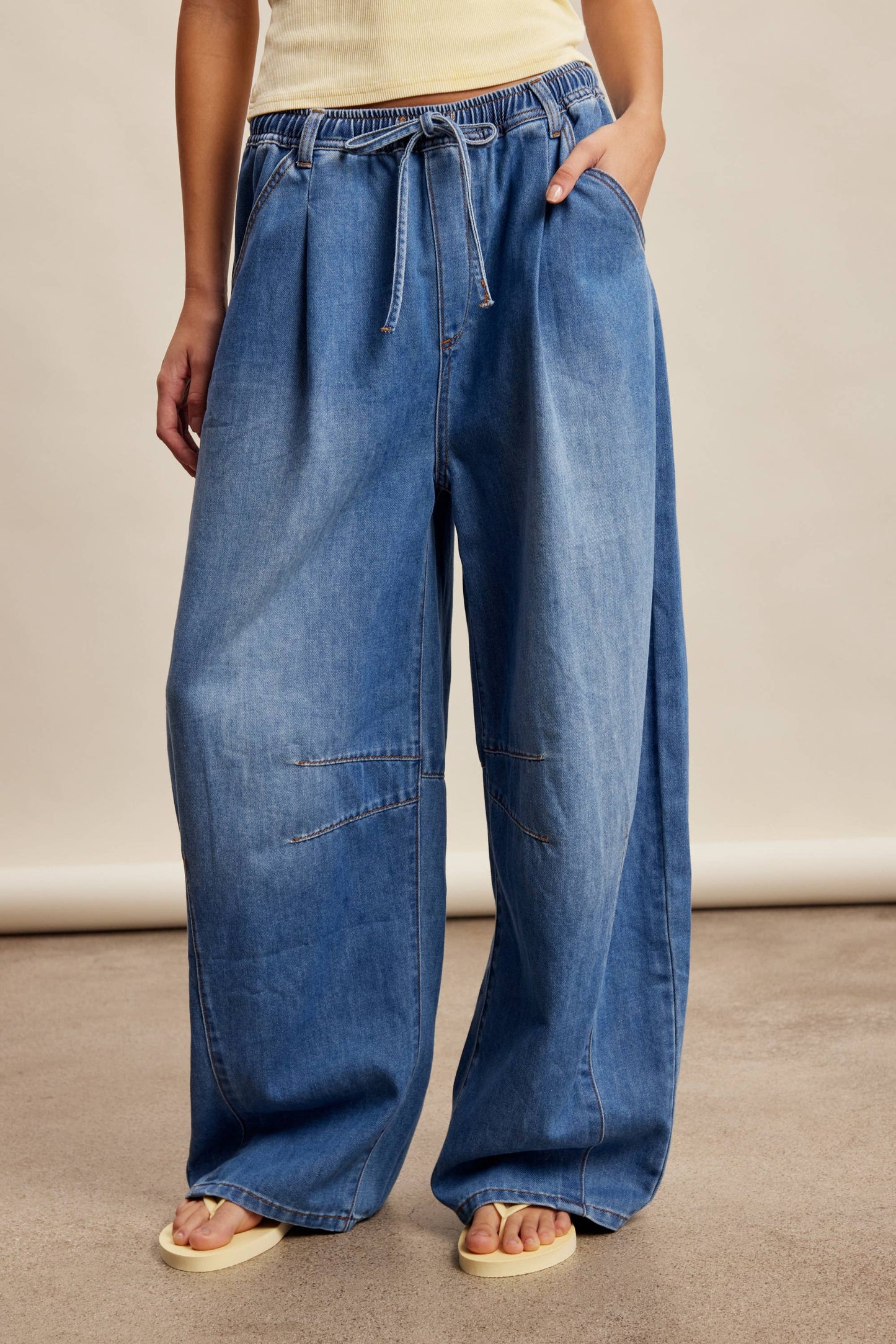 Drawstring Wide-Leg Denim Pants LP0278