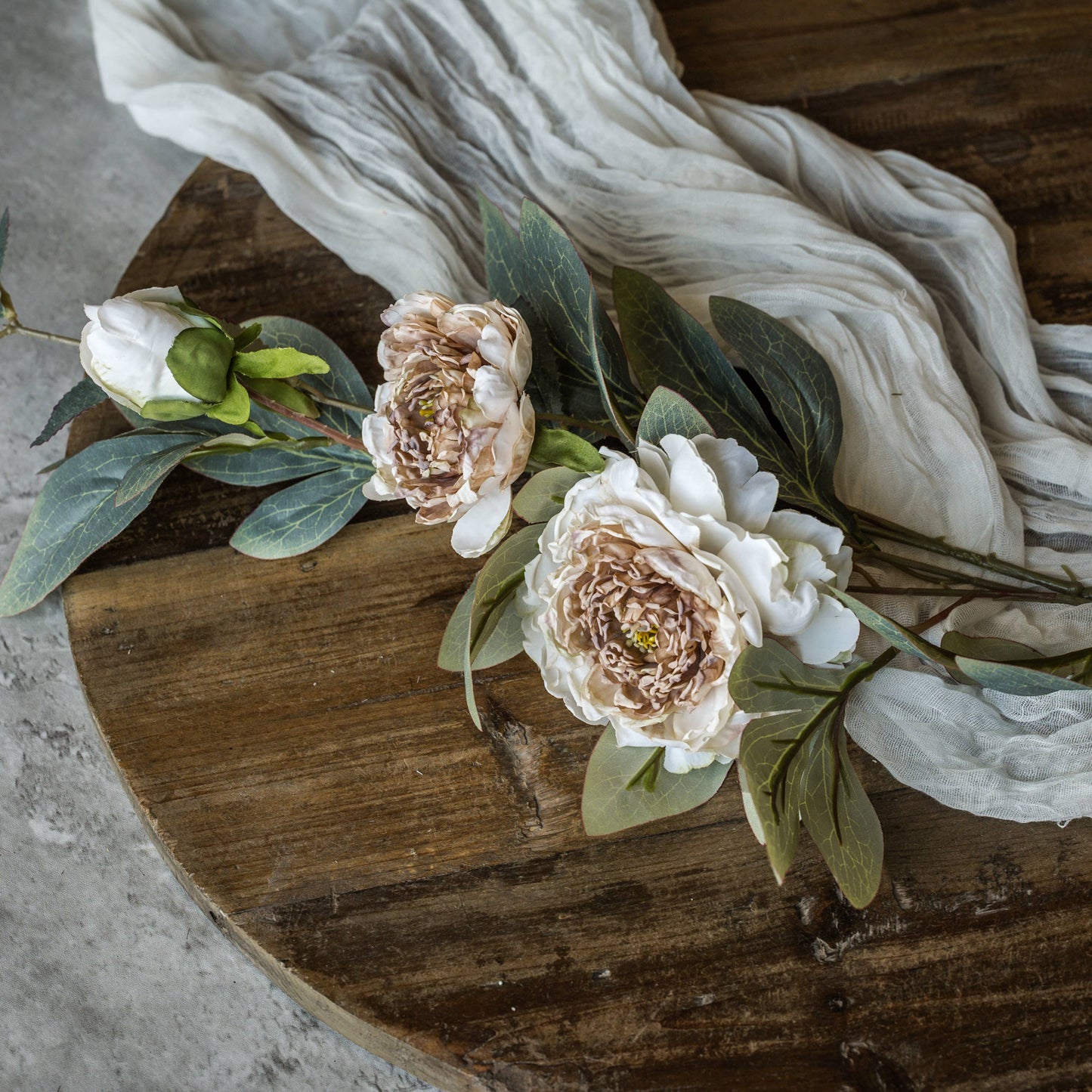 35" CREAM & BROWN PEONY STEM