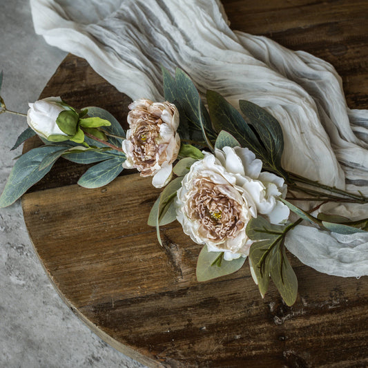 35" CREAM & BROWN PEONY STEM