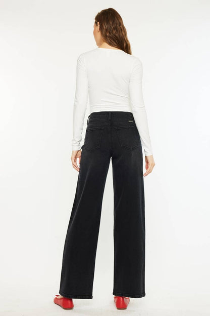OPEN PACK HIGH RISE WIDE LEG JEANS-KC70085BK