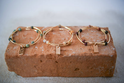 Gemstone and Gold Tube Double Wrap Bracelets