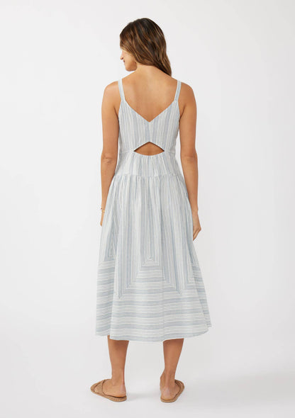 Striped V-Neck Midi Dress with Cutouts and Pockets