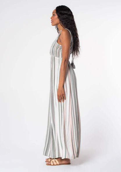 Striped Sleeveless V Neck Maxi Dress