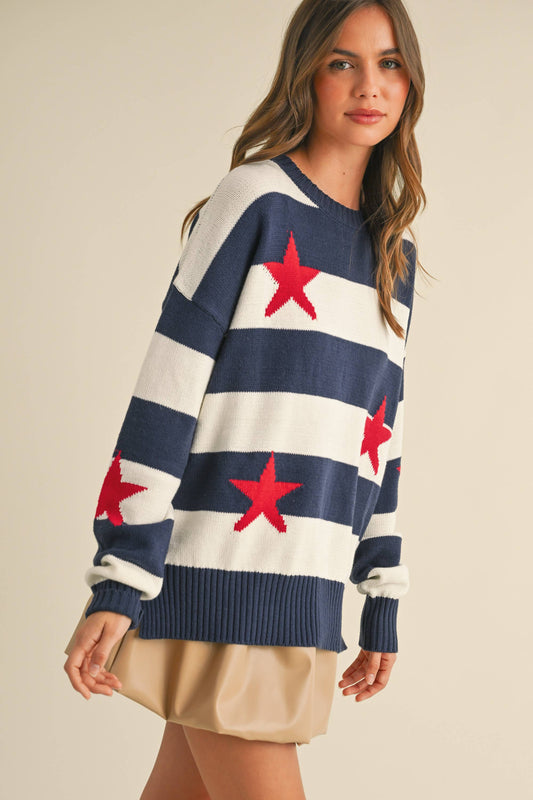 IT4047 STRIPED STARS SWEATER KNIT TOP