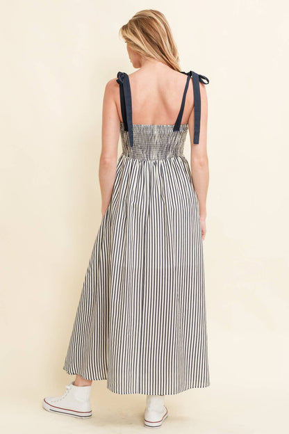 CD13260A - SHOULDER TIE STRIPED MAXI DRESS