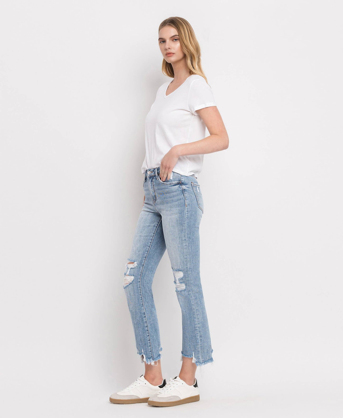 HIGH RISE LIGHT WASH CROP FLARE JEANS LV1003