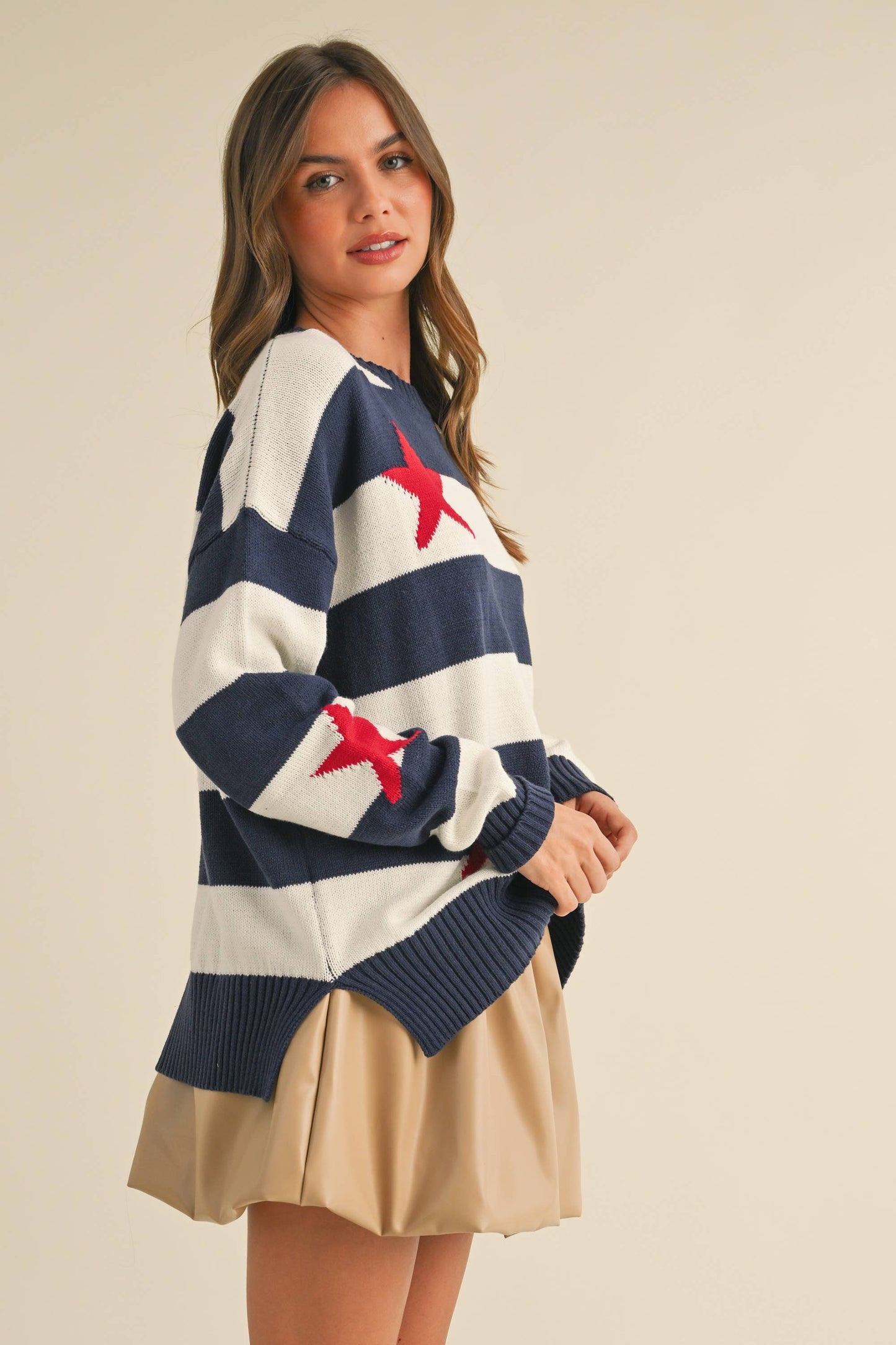 IT4047 STRIPED STARS SWEATER KNIT TOP