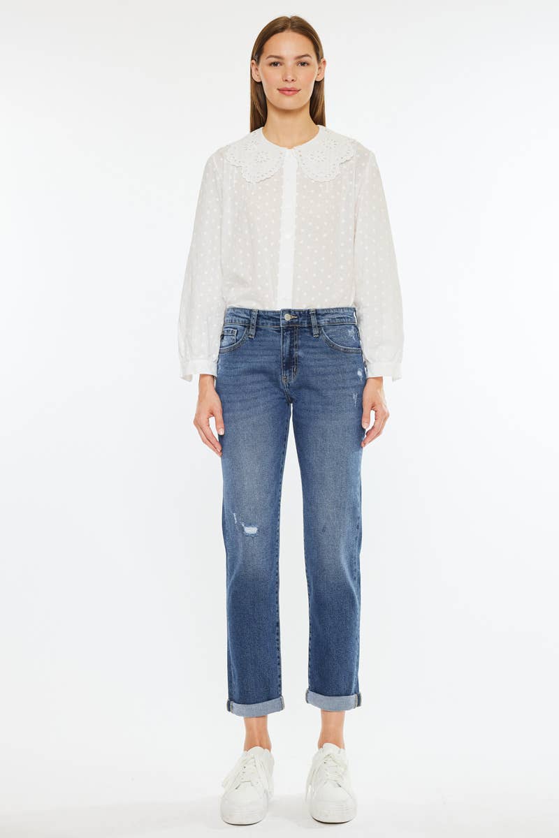 OPEN PACK MID RISE SLIM BOYFRIEND FIT JEANS-KC20055D
