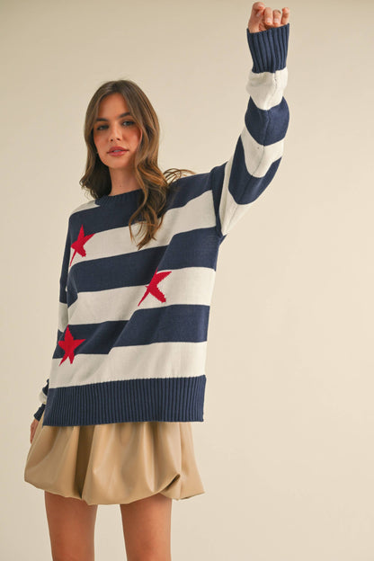 IT4047 STRIPED STARS SWEATER KNIT TOP