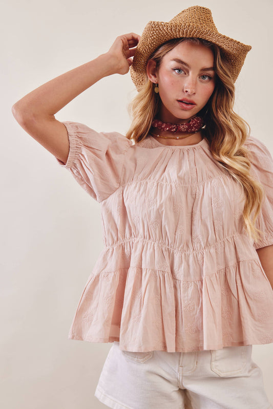 Embroidered Rose Peplum Blouse LT1458