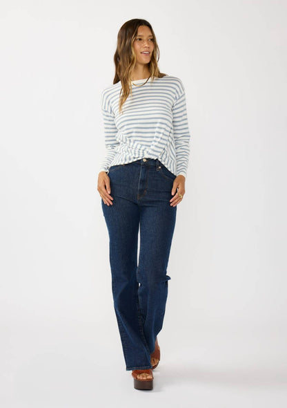 Horizontal Stripe Front Knot Pullover Sweater